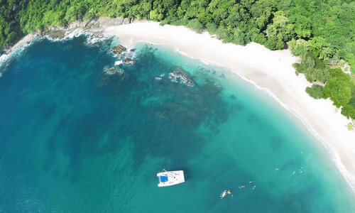 drone view of private beach Playa Escameca